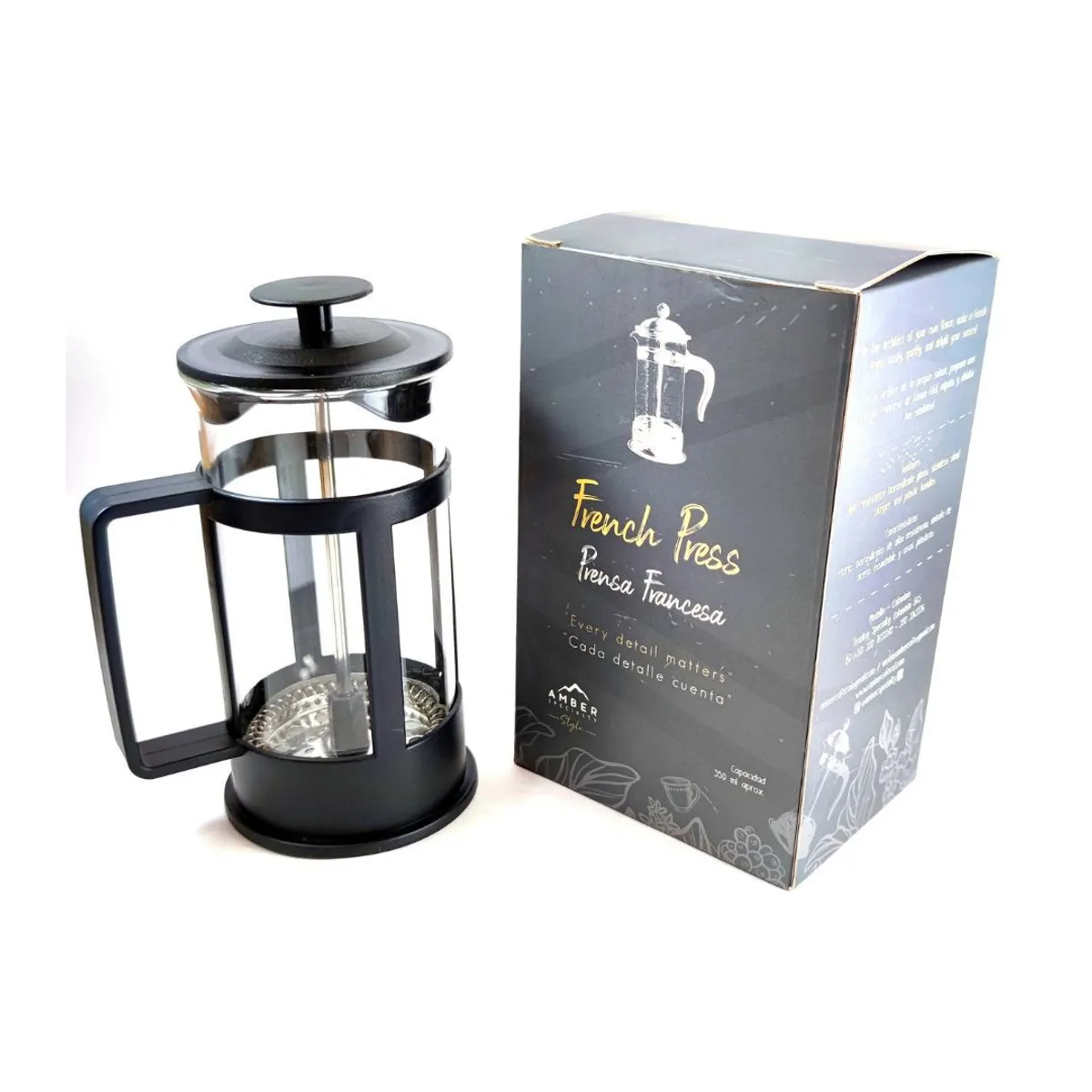 AMBER STYLE - Cafetera Prensa Francesa 350ml Vidrio Borosilicato