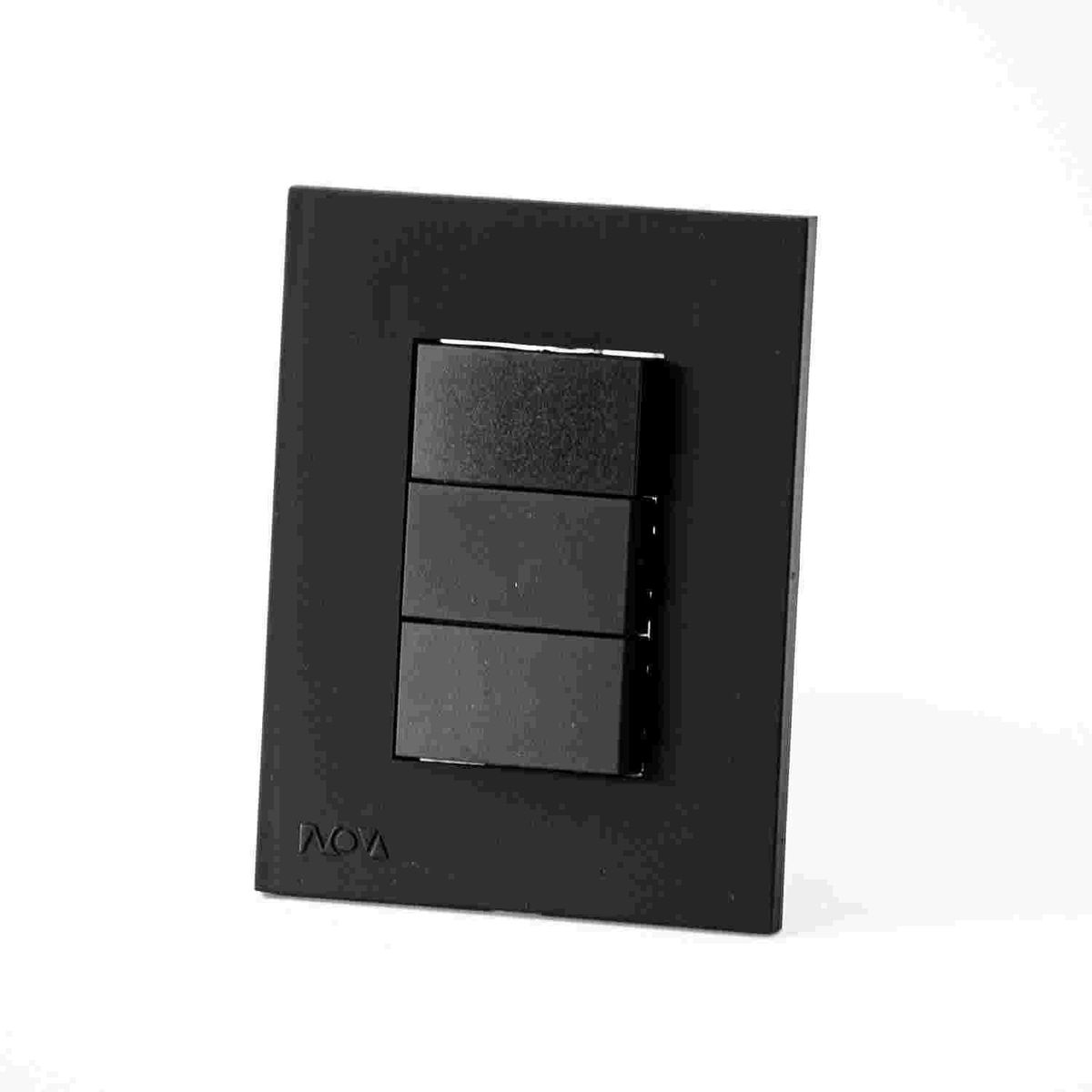 GENERICO - INTERRUPTOR ELECTRICO TRIPLE NEGRO MATE DE LUJO
