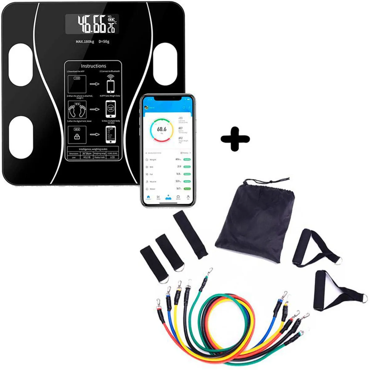ZHOPI CO - Bascula Digital Bluetooth Mas Bandas Elasticas Tubulares 11 Piezas