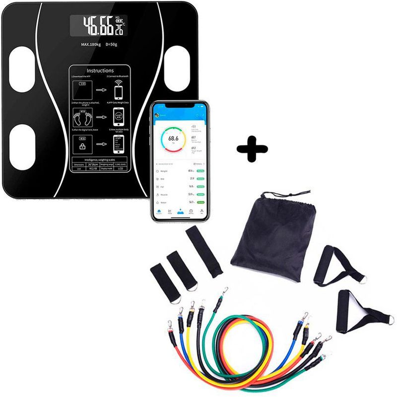 ZHOPI CO - Bascula Digital Bluetooth Mas Bandas Elasticas Tubulares 11 Piezas