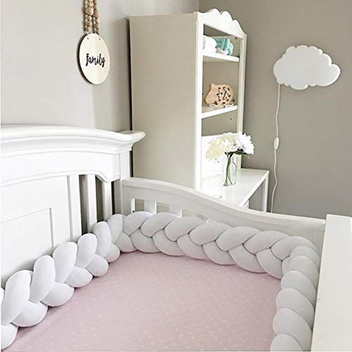 BANZAY - Cojin Protector para Cuna Trenza 3 metros - Blanco