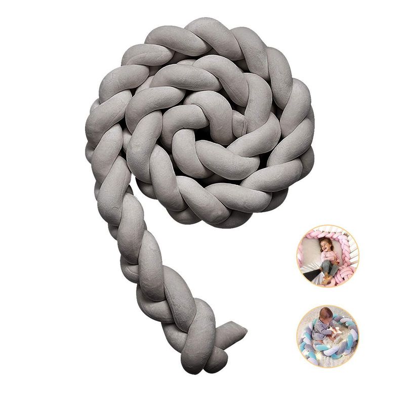 BANZAY - Cojin Protector para Cuna Trenza 3 metros - Gris