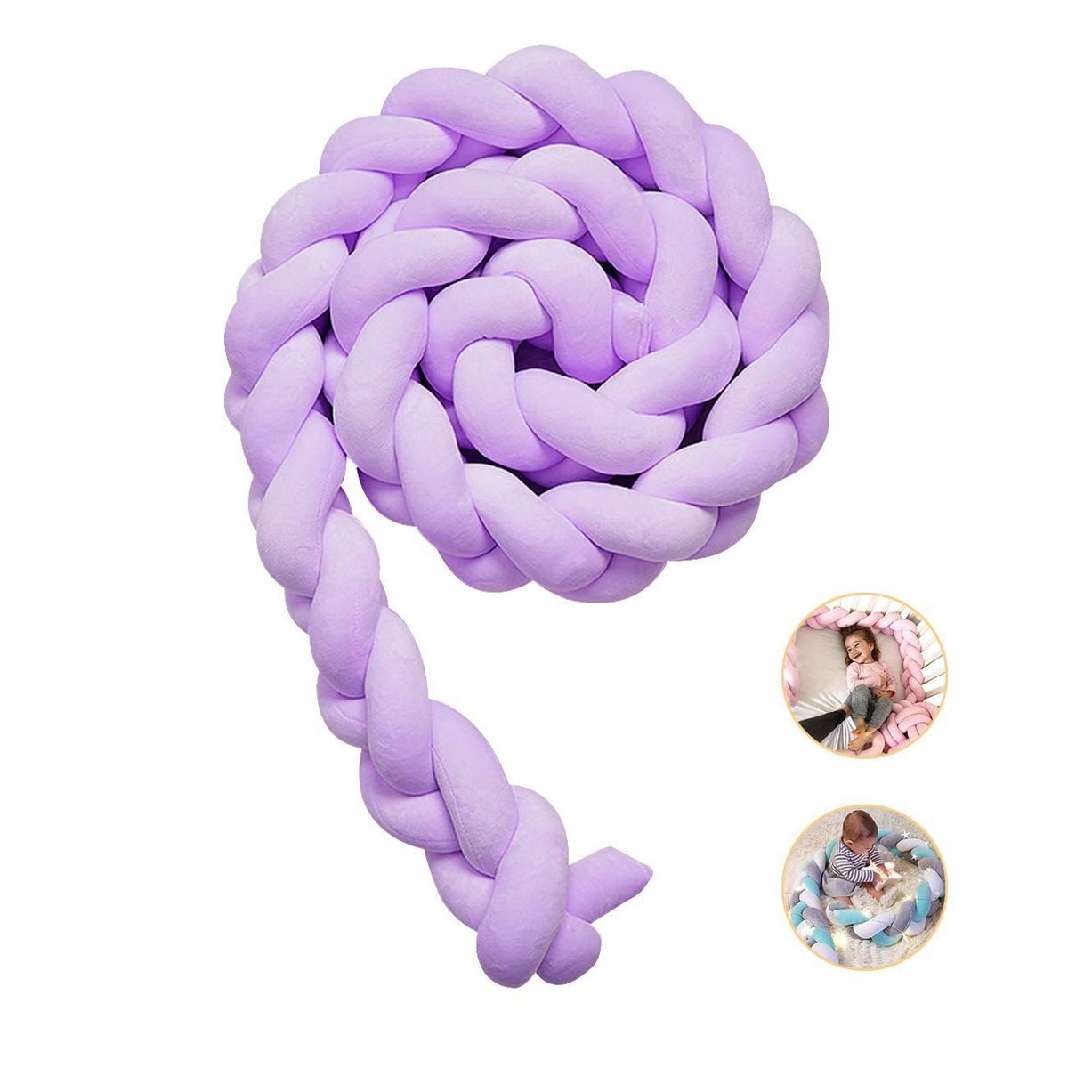 BANZAY - Cojin Protector para Cuna Trenza 3 metros - Lila