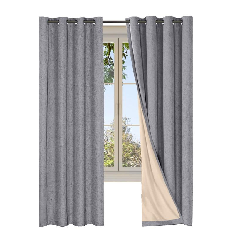 CASATUA - Cortina Blackout 100% Anti Luz, 2 Paños 140x220 TexturaLino - Gris