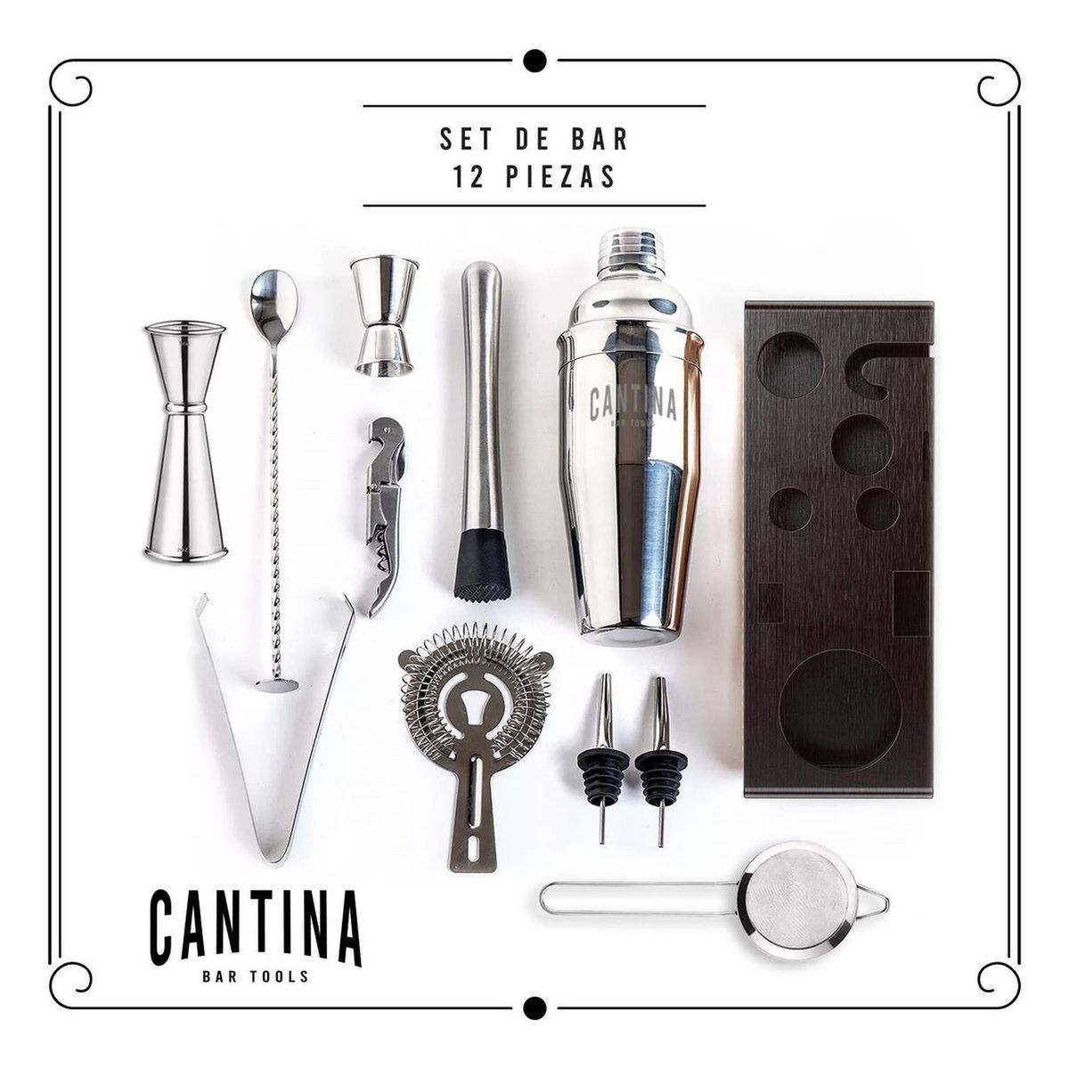 CASATUA - Juego Bartender Coctelera Utensilios Bar Inoxidable 12 Pzs-.-