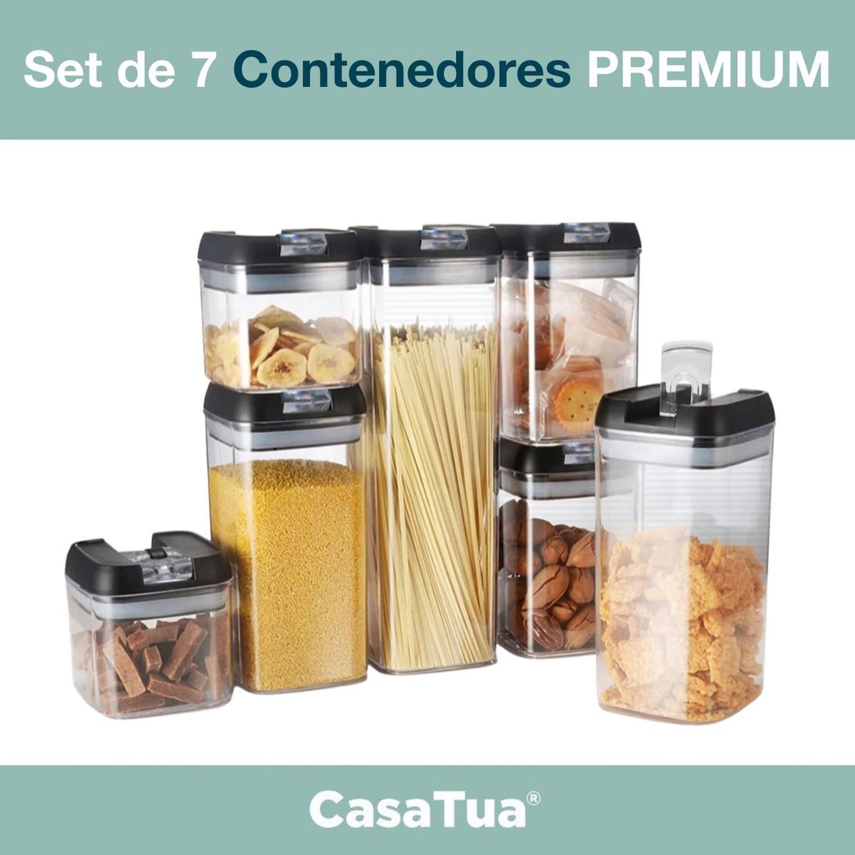 CASATUA - Recipientes Organizadores Comida Hermeticos Sellables Set 7.-