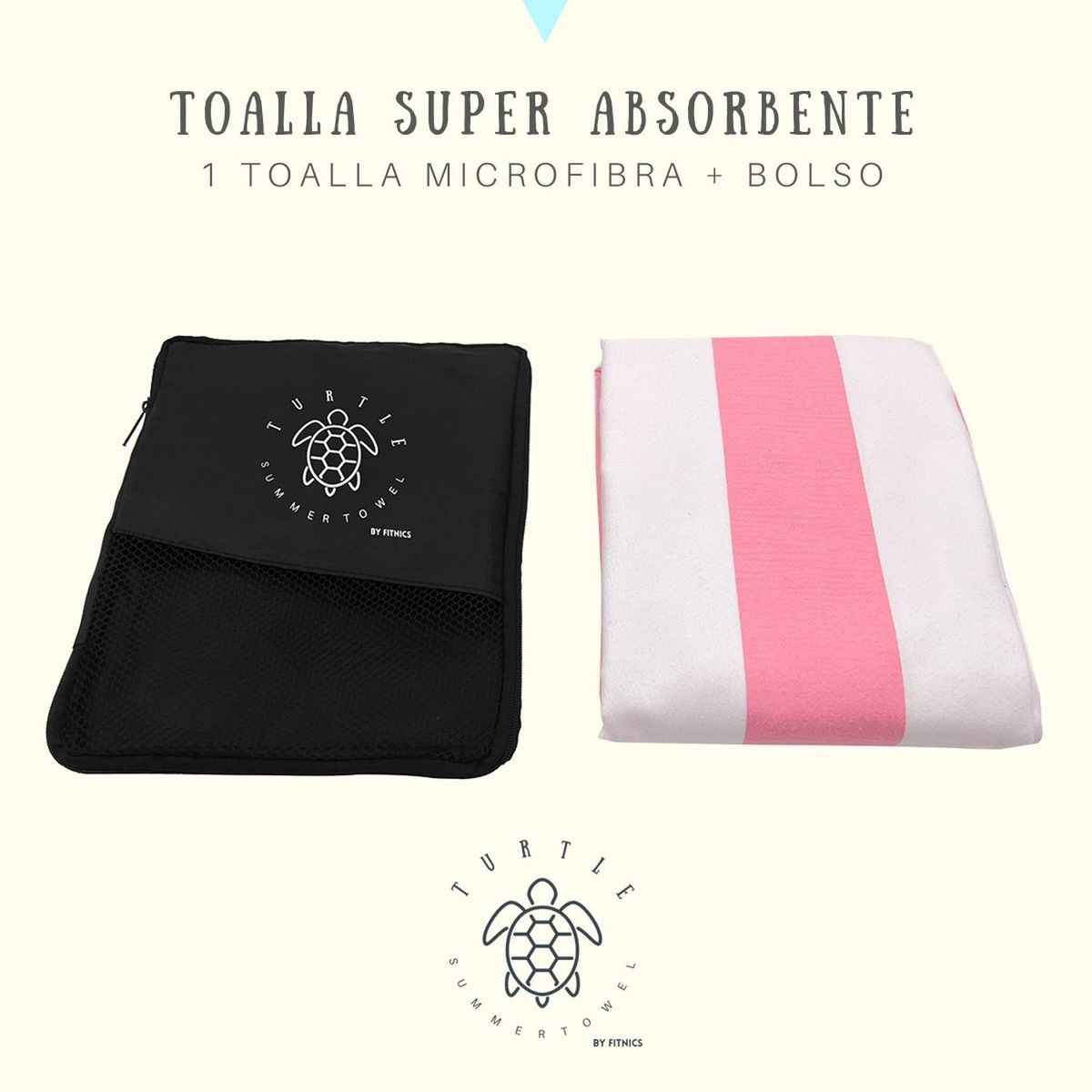 FITNICS - Toalla Microfibra Playa Secado Rapido Viaje + Estuche 160x90cm - Rosa