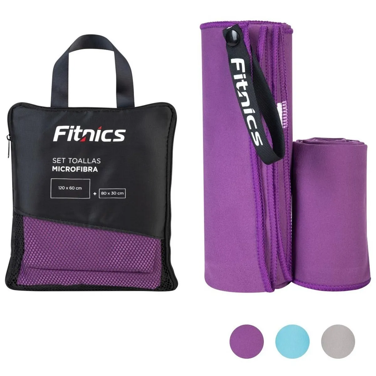 FITNICS - Toalla Microfibra Fitnics Set De 2 (120x60 +80x30) + Estuche - Lila