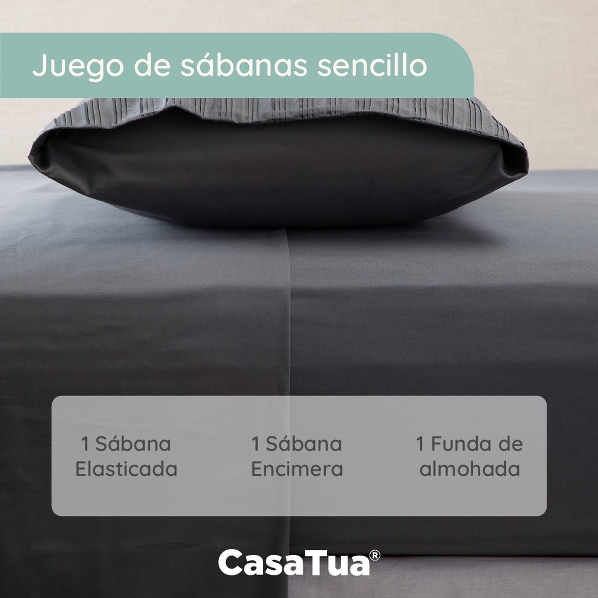 CASATUA - Sabanas Hotel Suave 1800 Casatua + Funda - Gris oscuro - Sencillo.-