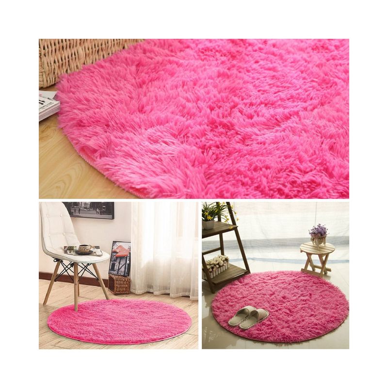 BANZAY - Tapete Peludo Redondo 80 - Fucsia