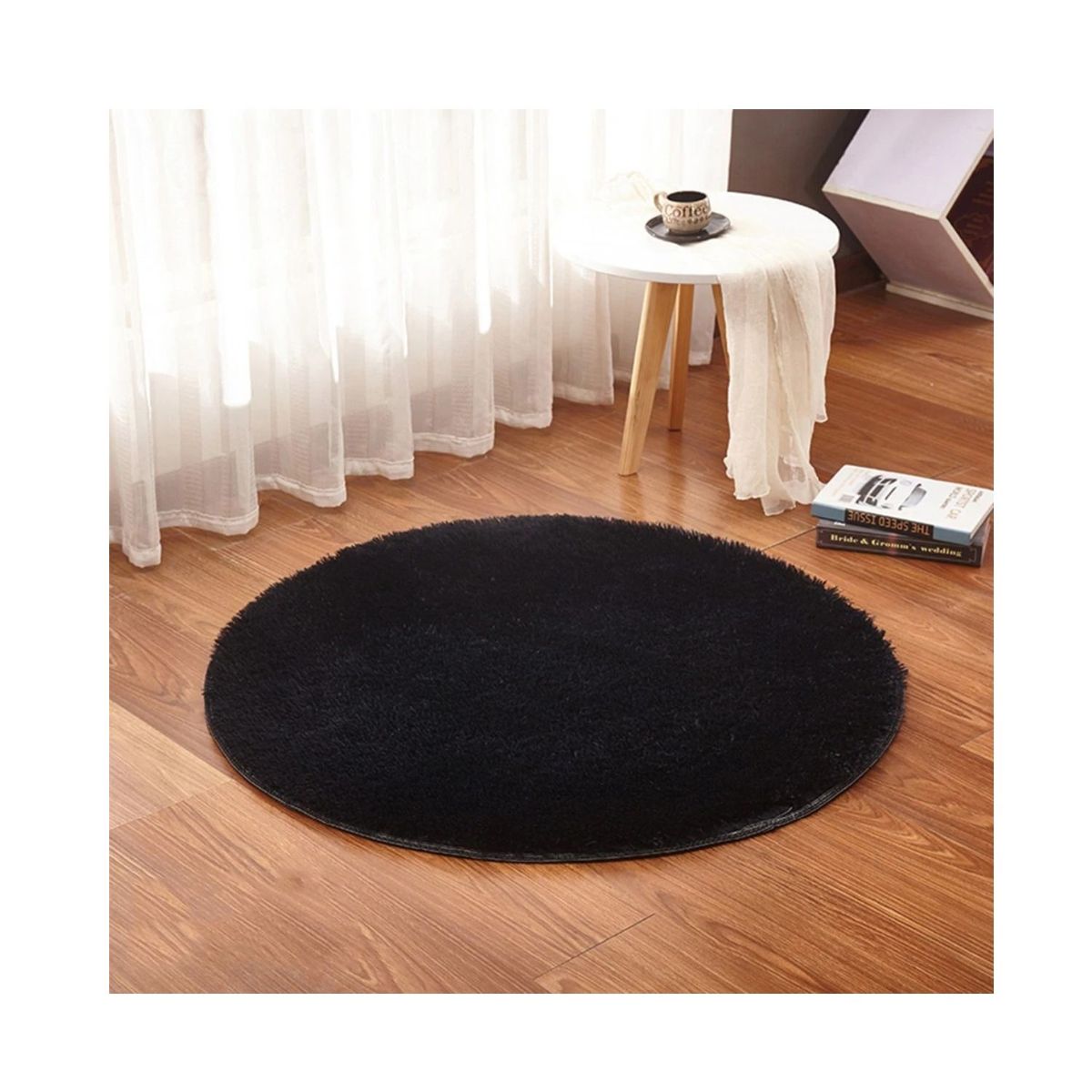 BANZAY - Tapete Peludo Redondo 80 - Negro