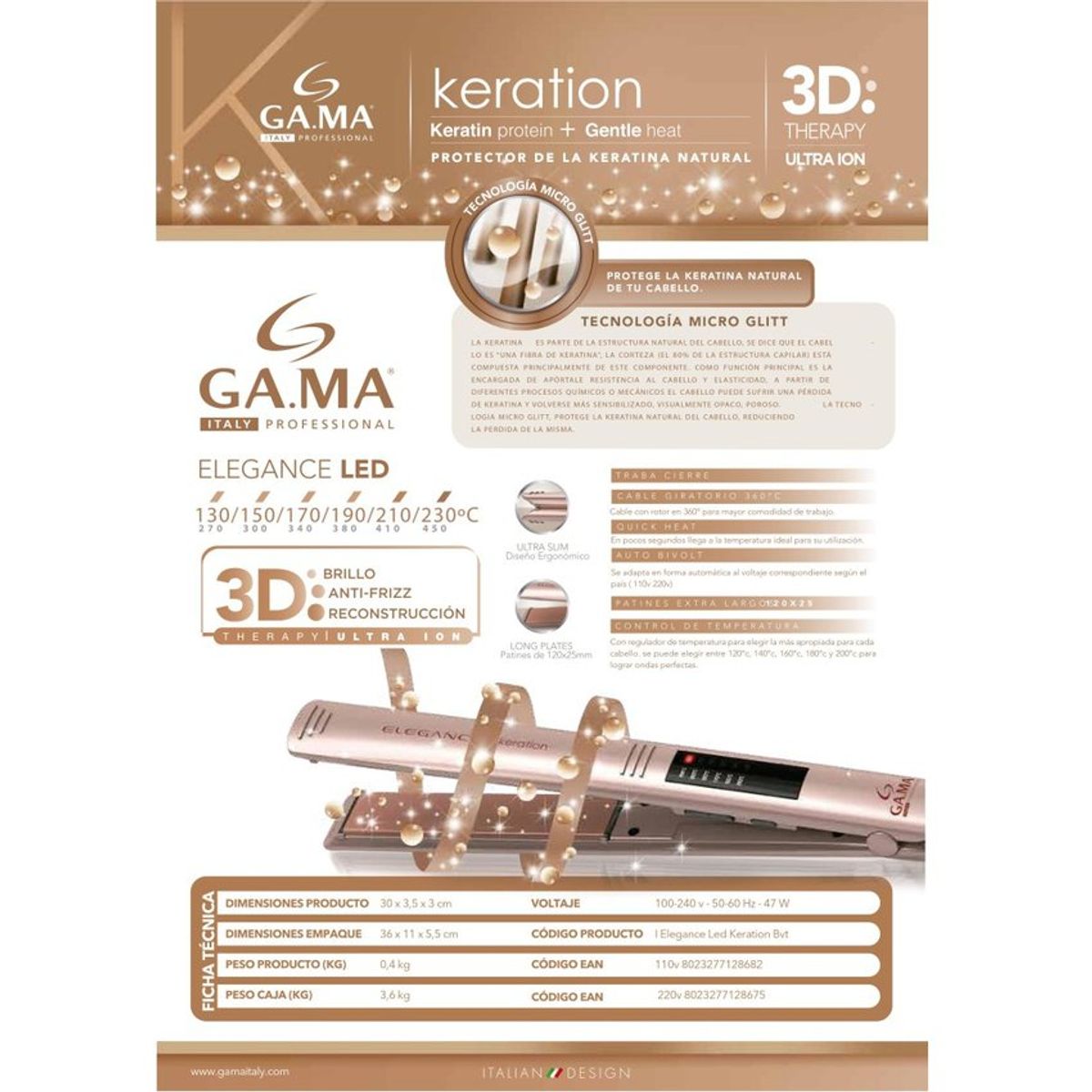 GAMA - Plancha de cabello gama led keration -rosada