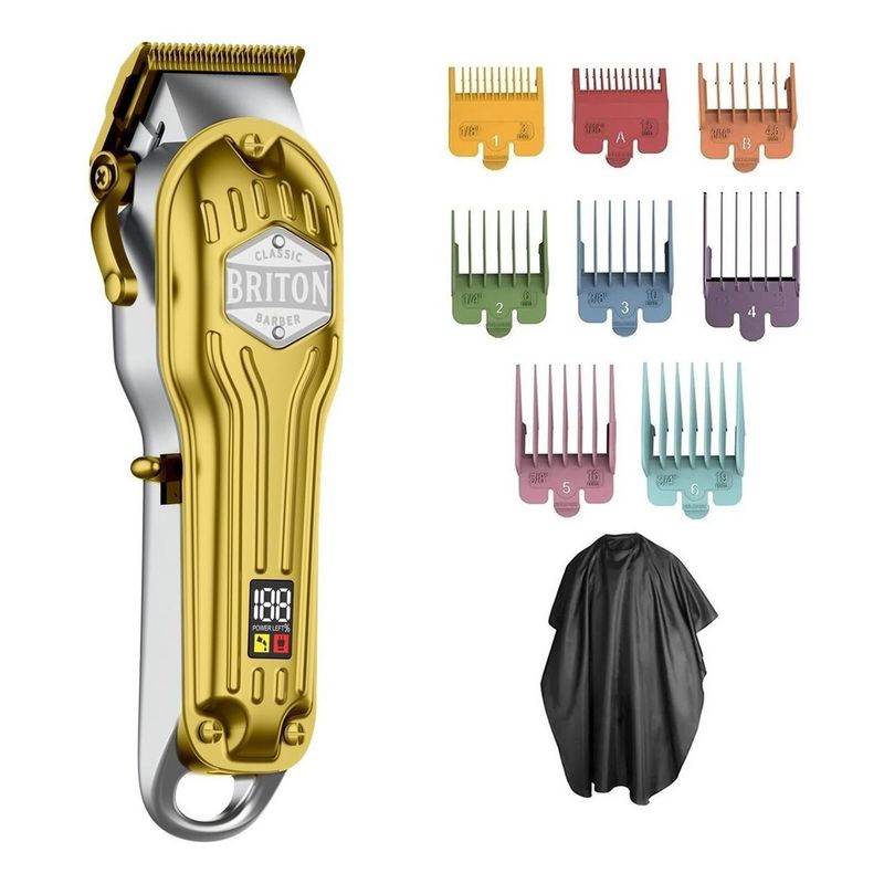 BRITON BARBER - Maquina Afeitadora Cortadora Pelo Inalambrica Briton+kitPro - Dorado-