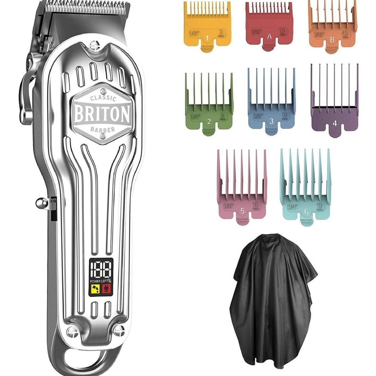 BRITON BARBER - Maquina Afeitadora Cortadora Pelo Inalambrica Briton+kitPro - Plateado-