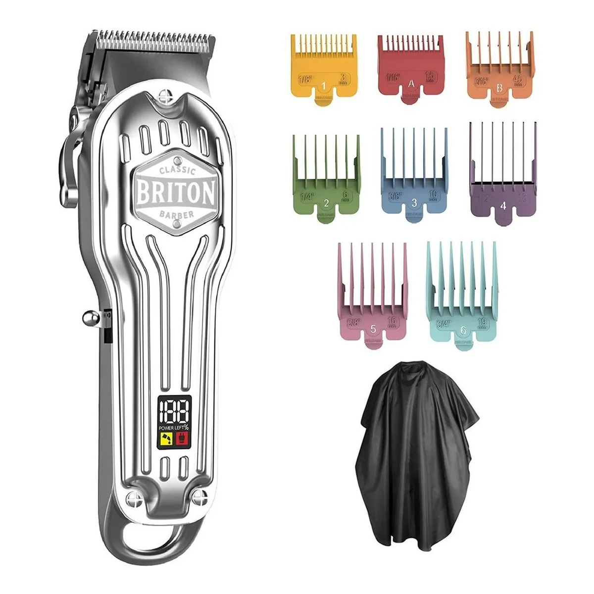 BRITON BARBER - Maquina Afeitadora Cortadora Pelo Inalambrica Briton+kitPro - Plateado-