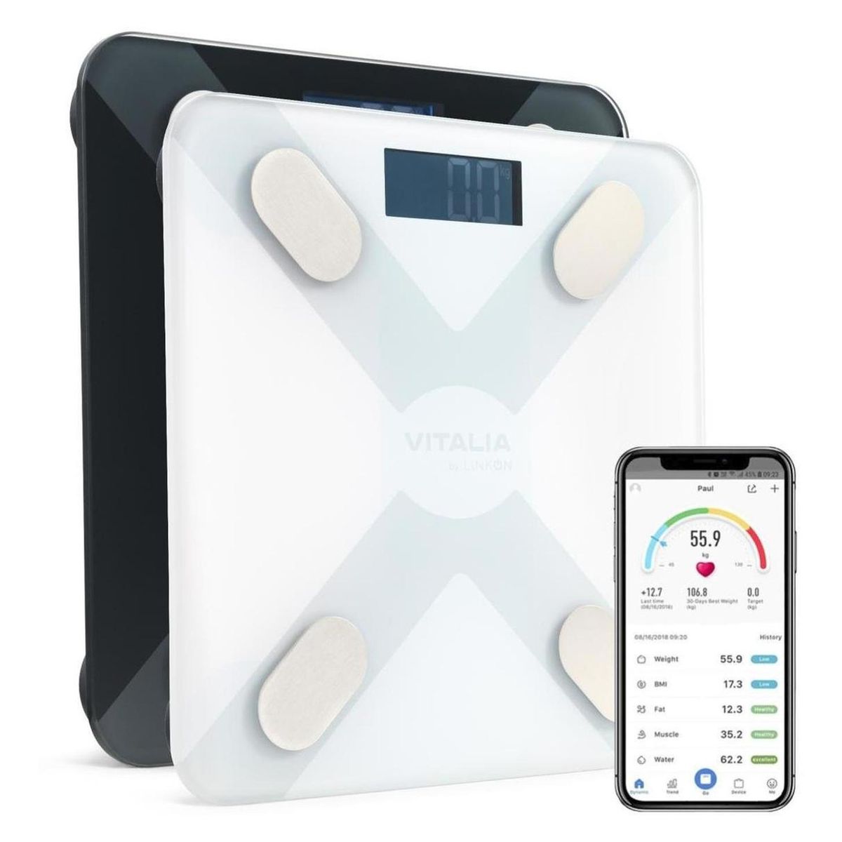 LINKON - Balanza Bascula Pesa Digital Inteligente Vitalia Bluetooth - Blanco-