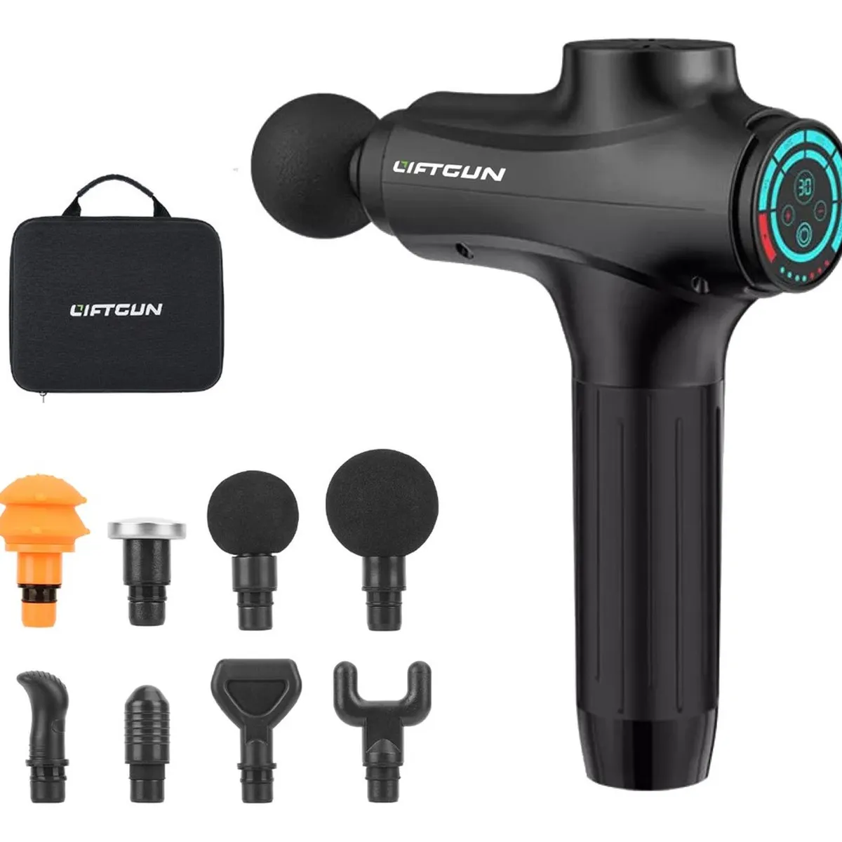 LIFTGUN - Masajeador Pistola Liftgun Pro 30 Niveles +lcd +8 Cabezales - Negro