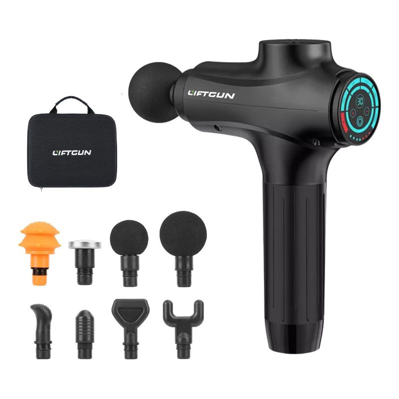 LIFTGUN - Masajeador Pistola Liftgun Pro 30 Niveles +lcd +8 Cabezales - Negro