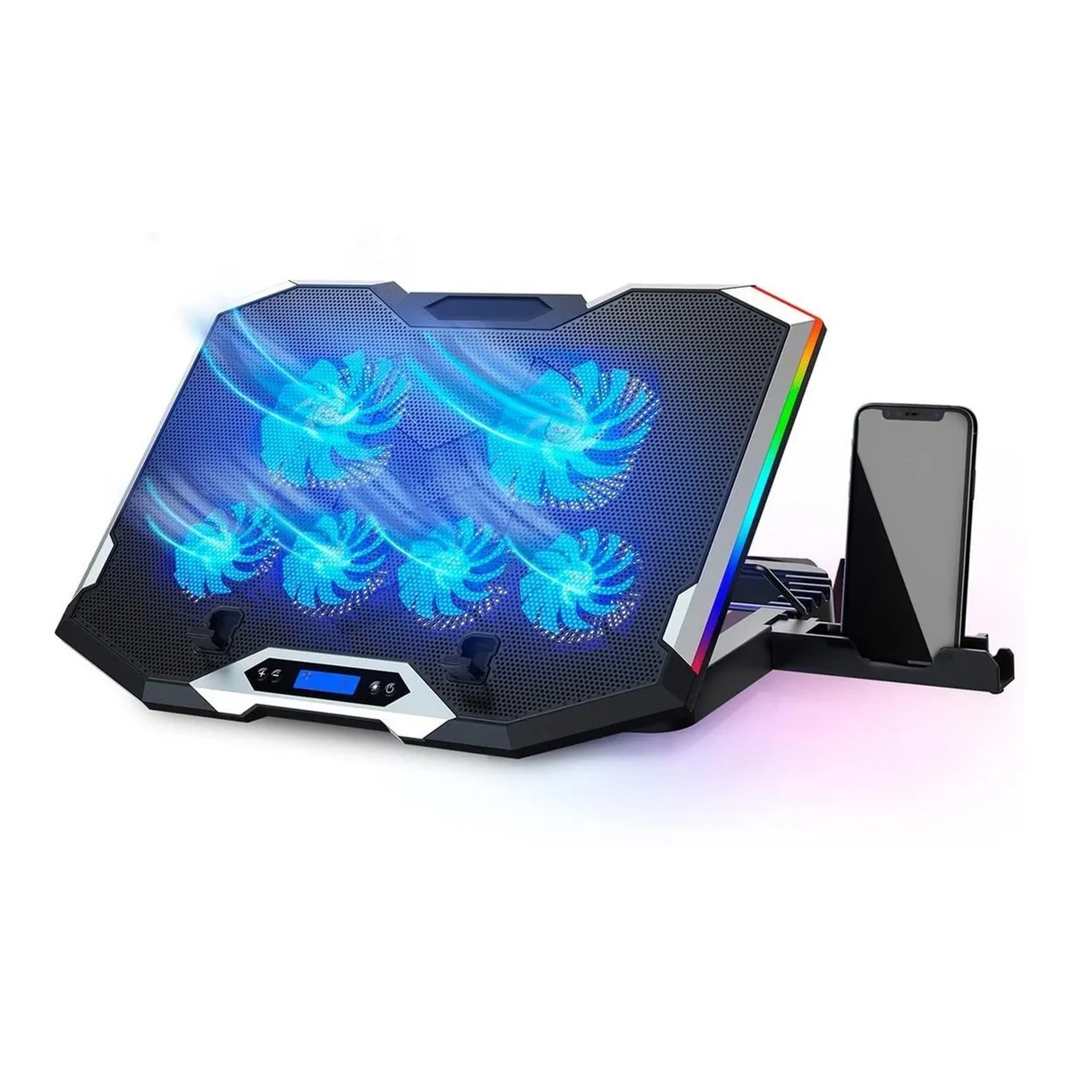 LINKON - Base Refrigerante Gamer 6 Ventiladores Portatil Lcd Luz Rgb