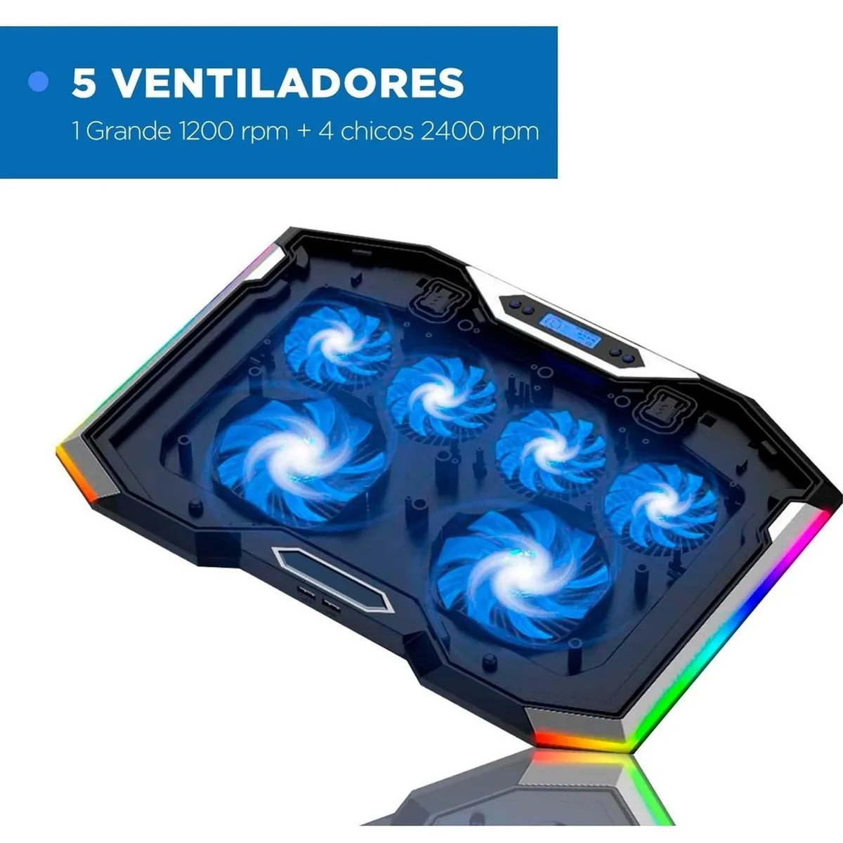 LINKON - Base Refrigerante Gamer 6 Ventiladores Portatil Lcd Luz Rgb