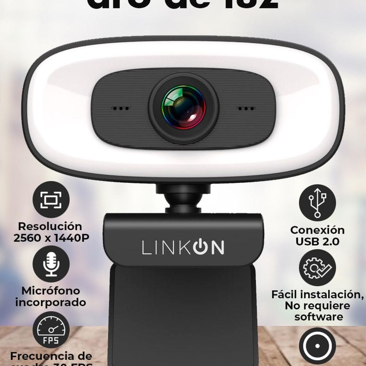 LINKON - Webcam Camara Web 2k Aro De Luz Microfono Tripode Cubrelente