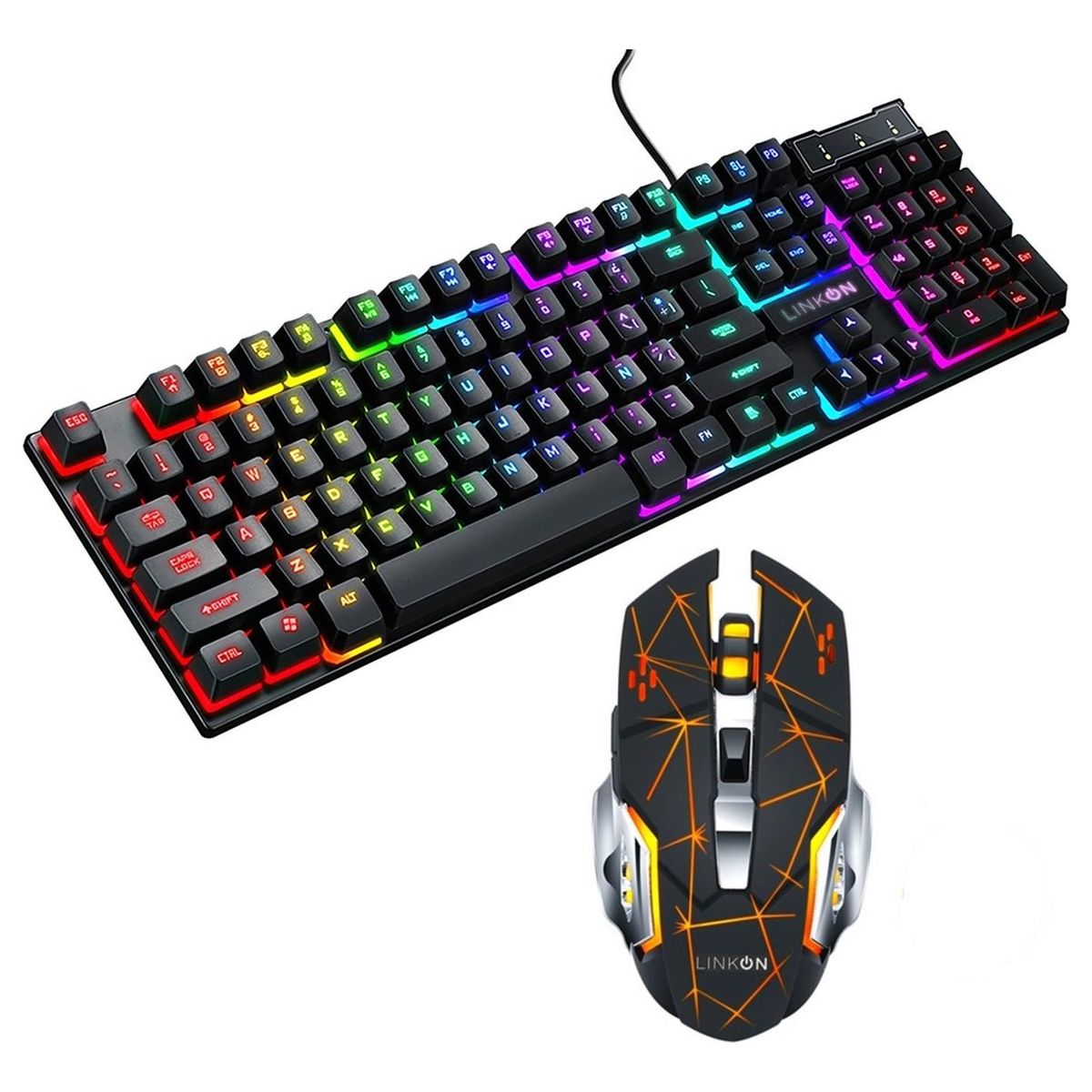 GRAND PRIX - Kit Set Gamer Teclado Led + Mouse Inalambrico Usb Recargable - Naranja-