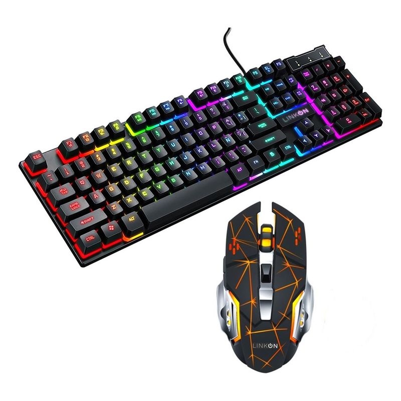 GRAND PRIX - Kit Set Gamer Teclado Led + Mouse Inalambrico Usb Recargable - Naranja-