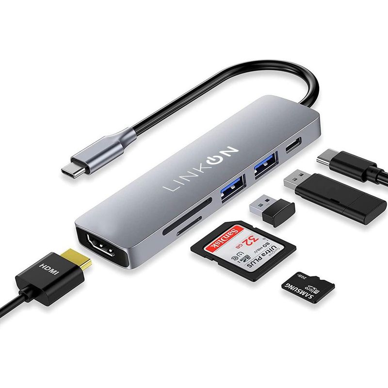 LINKON - Hub Usb C Adaptador Multipuerto 6 En 1 Para Mac Macbook Win-.-