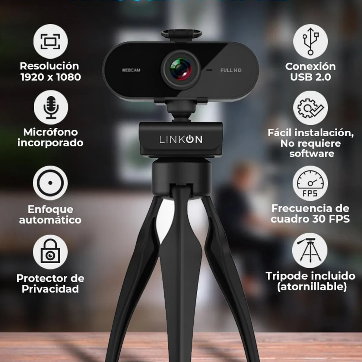 LINKON - Webcam Camara Web Linkon Fullhd 1080p Usb Microfono +tripode