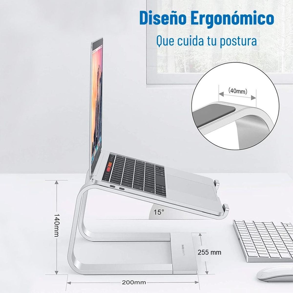 LINKON - Base Soporte Para Portatil Linkon Aluminio Compatible Mac Macbook 10-16 - Negro