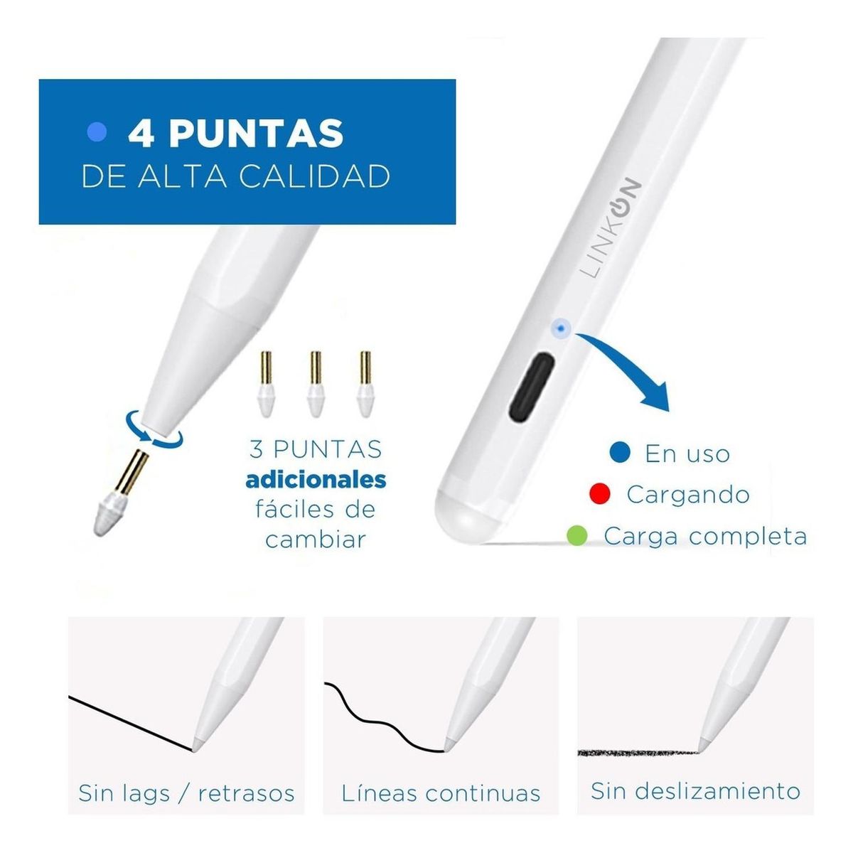 LINKON - Lapiz Pencil Tactil Stylus Linkon Palm Rejection Compatible Ipad-