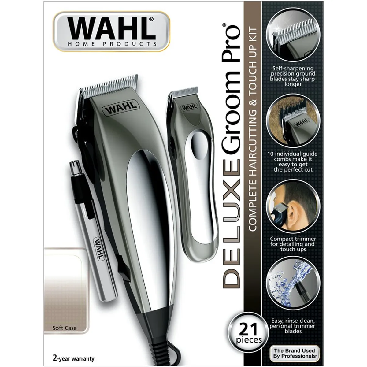 WAHL - Combo Cortadora - Patillera Y Depilador Nasal Wahl Home Deluxe Groom Pro 21 Piezas