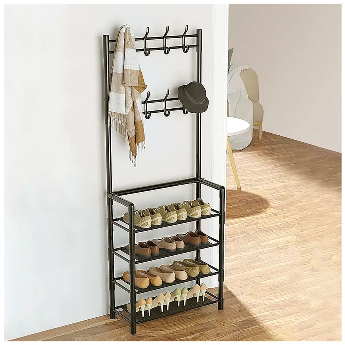 ONE PIXEL - Organizador zapatero y perchero 4 en 1 Negro