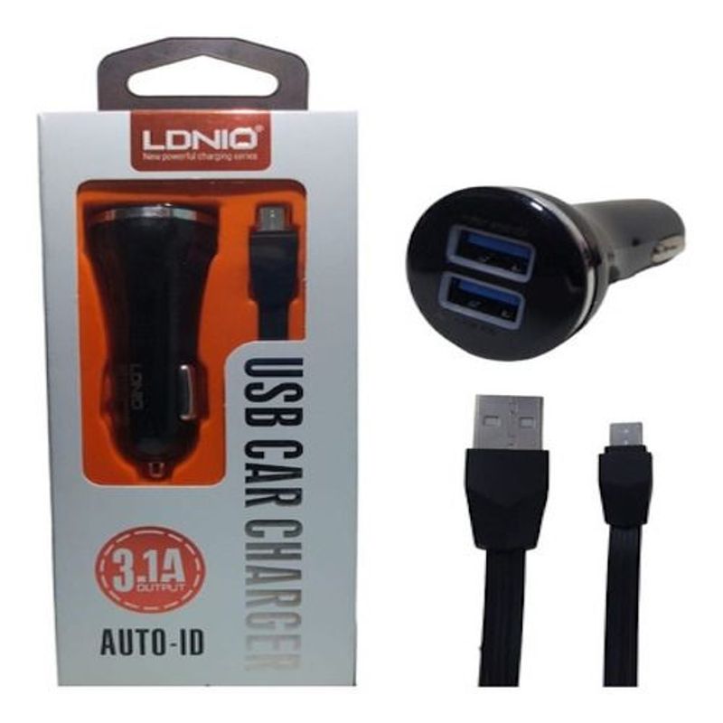 LDNIO - Cargador Ldnio 3.1a Cable Usb-v8 + Charger Car 2 Usb