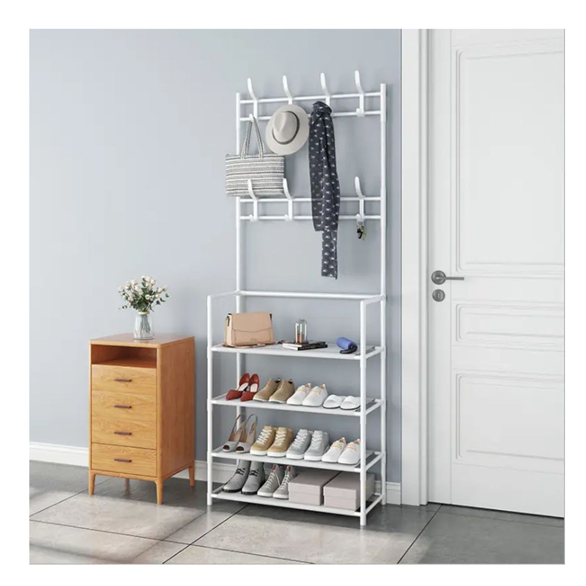 ONE PIXEL - Organizador Zapatero Y Perchero 4 En 1 Blanco