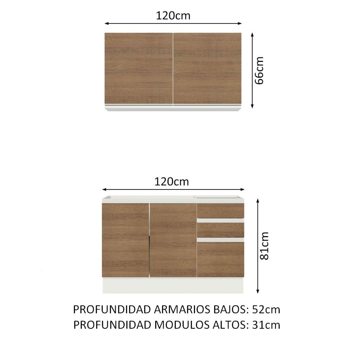 MADESA - Cocina Integral Glamy 1.20 m con Mesón de Acero Blanco/Marrón 03