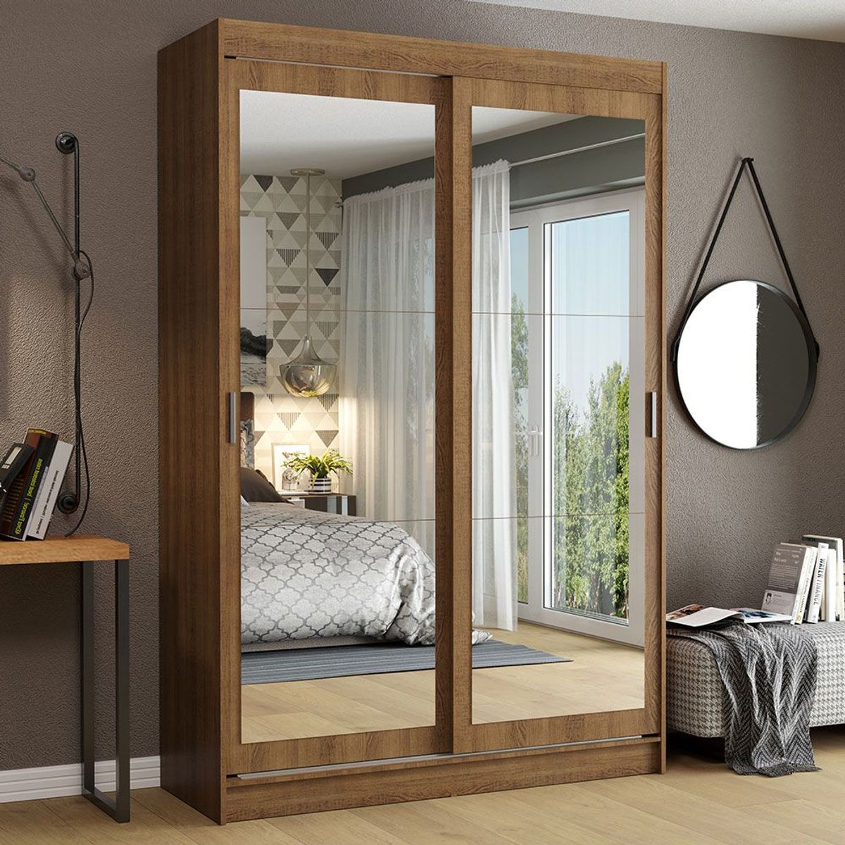 MADESA - Clóset Tokio 2 Puertas Corredizas con Espejos Marrón 218 cm x 109 cm x 54 cm