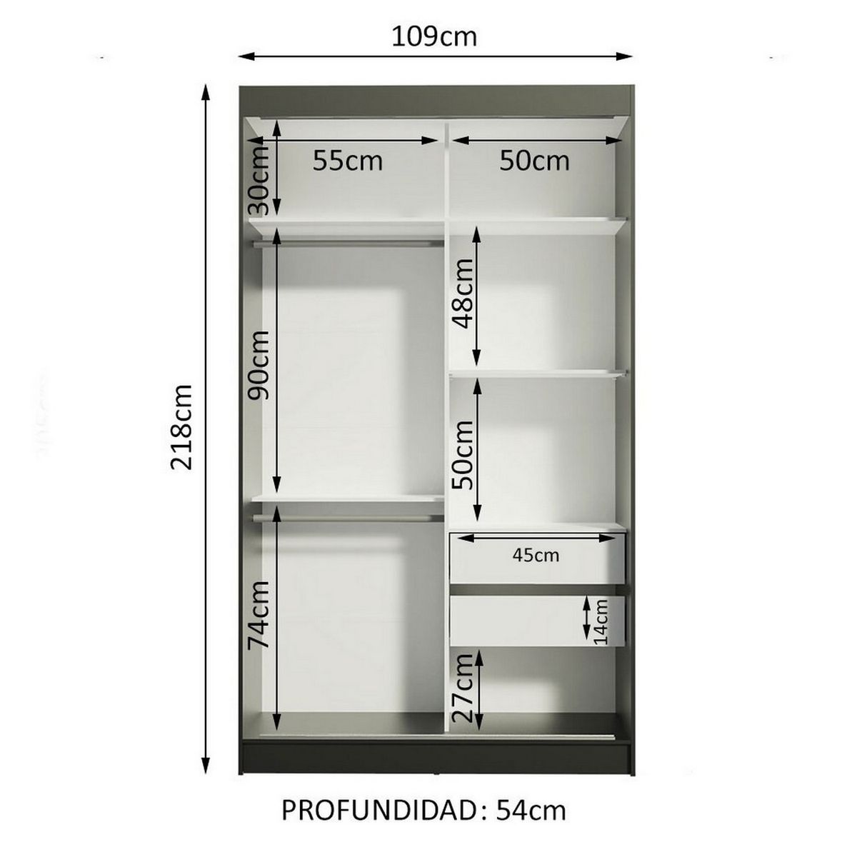 MADESA - Closet Tokio 2 Puertas Corredizas con Espejos