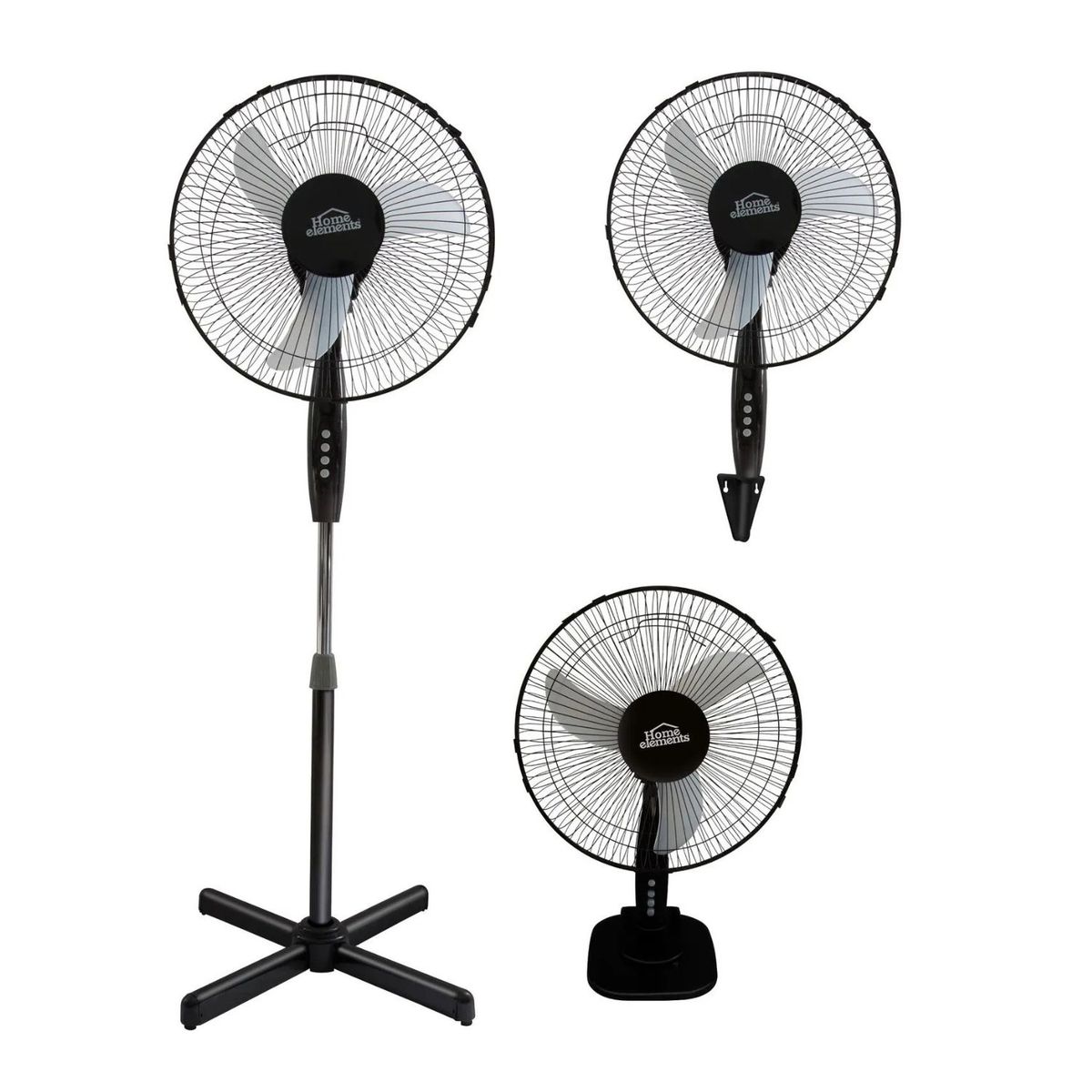 HOME ELEMENTS - Ventilador Home Elements 3 EN 1 Pedestal 16"  Negro