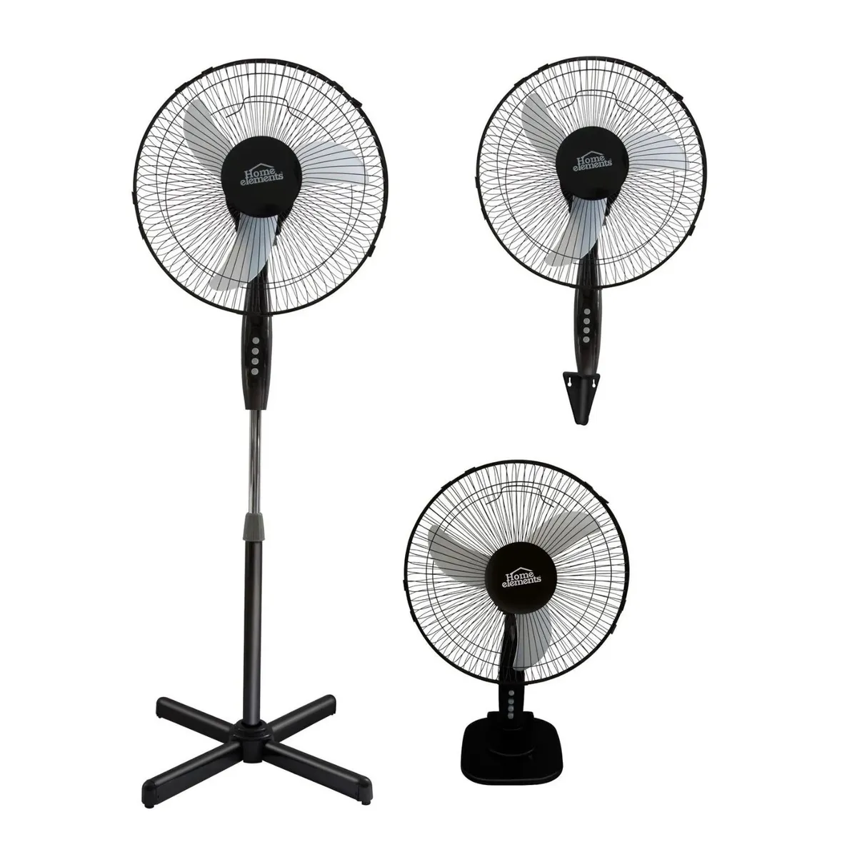 HOME ELEMENTS - Ventilador Home Elements 3 EN 1 Pedestal 16"  Negro