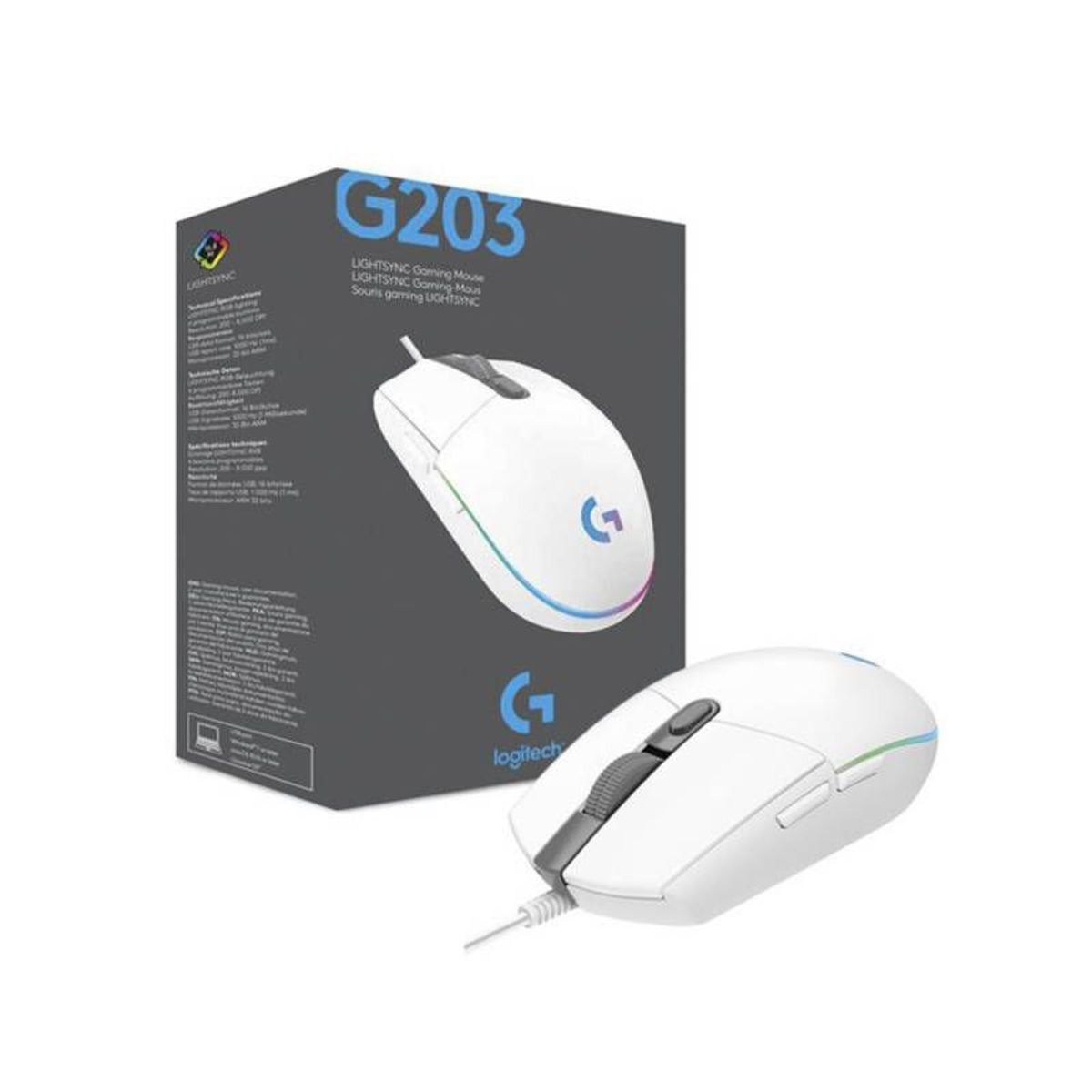 LOGITECH - Mouse Gaming Logitech G203 BlancoCableUSBRGB.