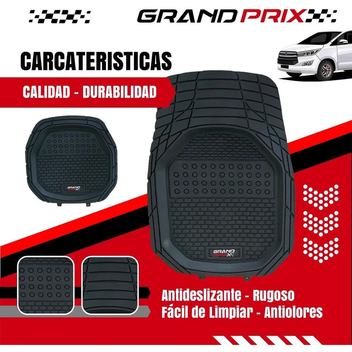 GRAND PRIX - Tapete Carro Grand Prix Universal Ajustable Caucho Set De 4-