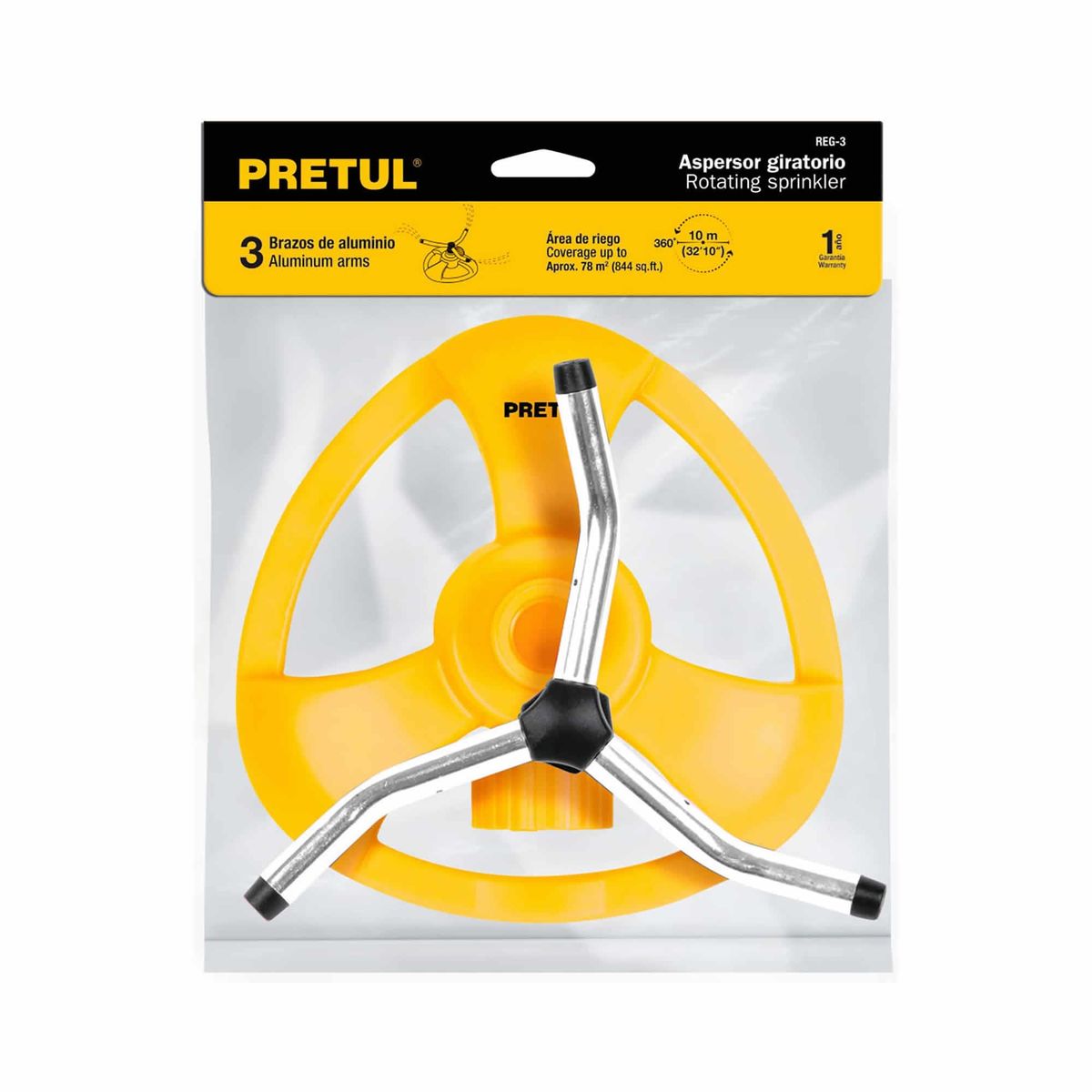PRETUL - Aspersor De Riego 360° De Plástico Y Aluminio, Área De 10 M Pretul