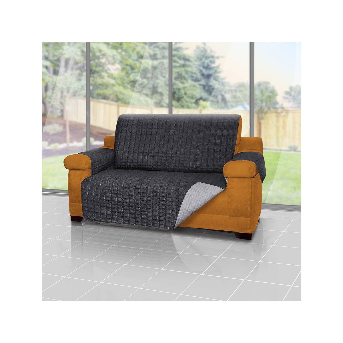 ENERGY PLUS - Forro protector de sofá y muebles reversible negro 2 Puestos
