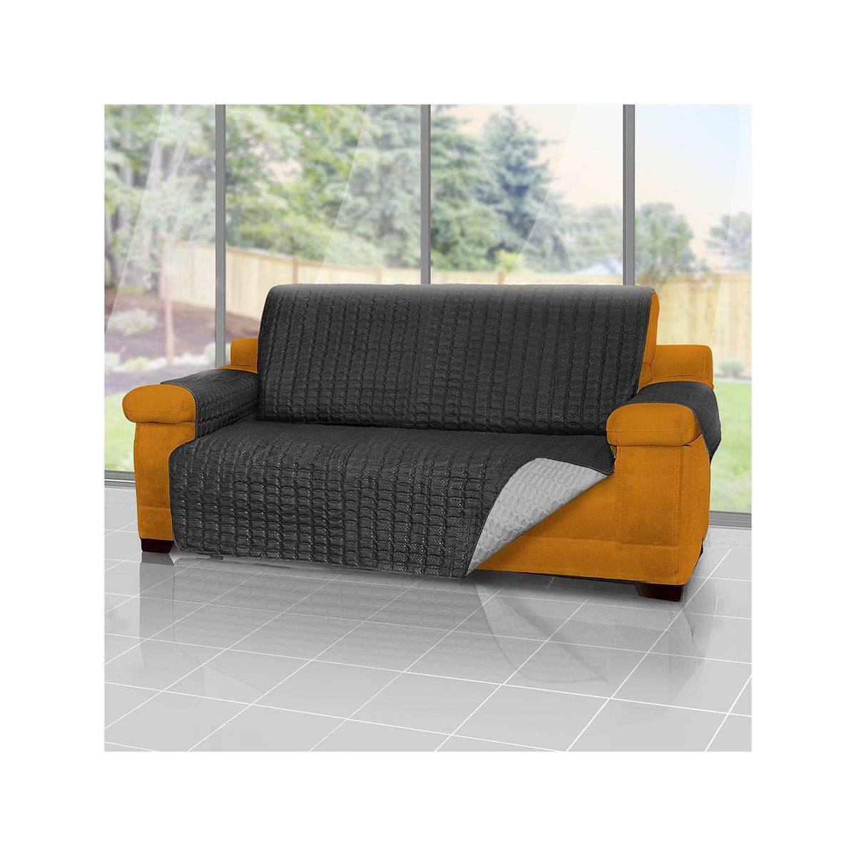 ENERGY PLUS - Forro protector de sofá y muebles reversible negro