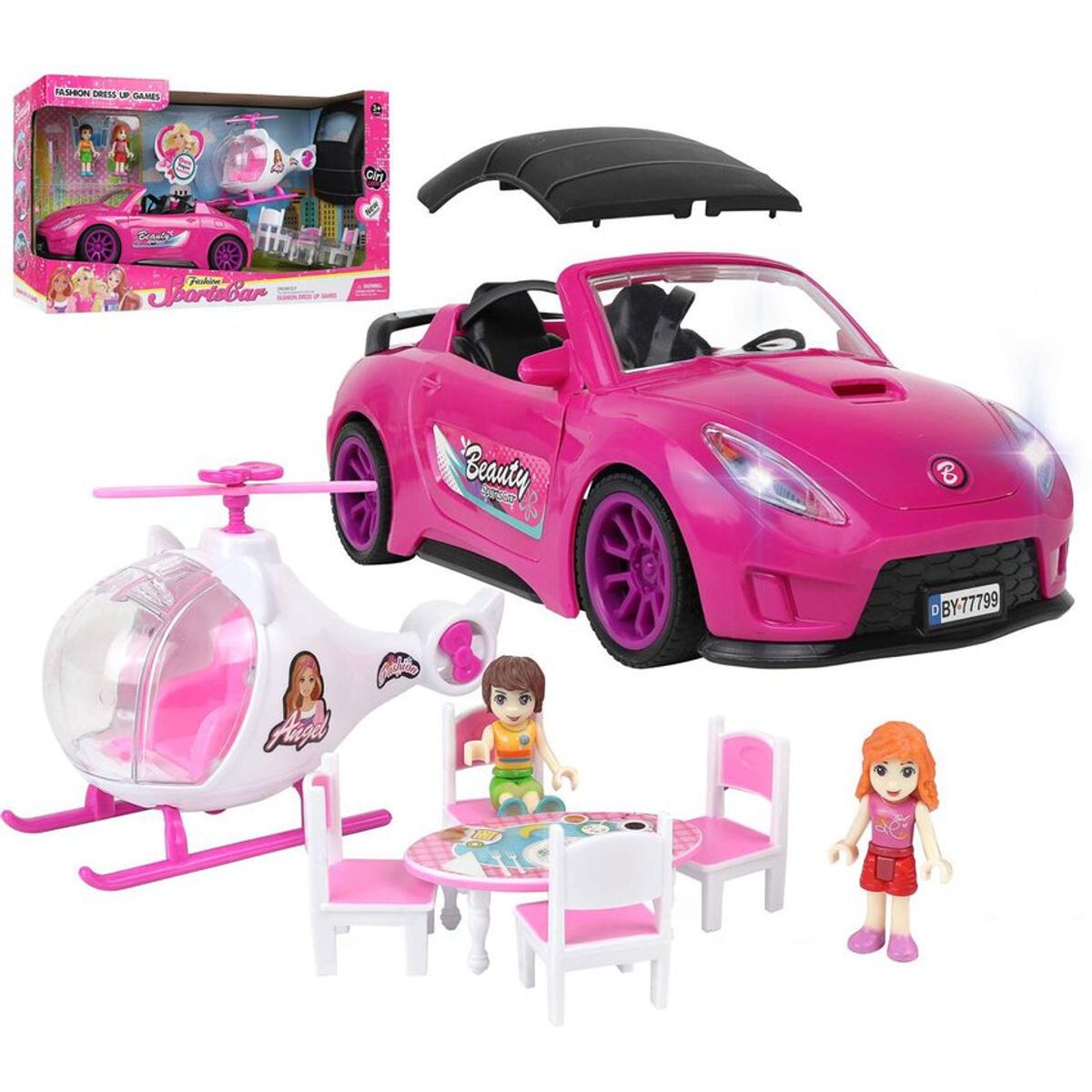 JUGUETERIA EXPRESS - Carro convertible con helicóptero muñeca y accesorios