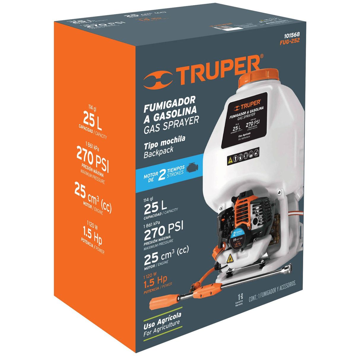 TRUPER - Fumigador A Gasolina De Mochila, 25 Litros, Motor 2 Tiempos Truper