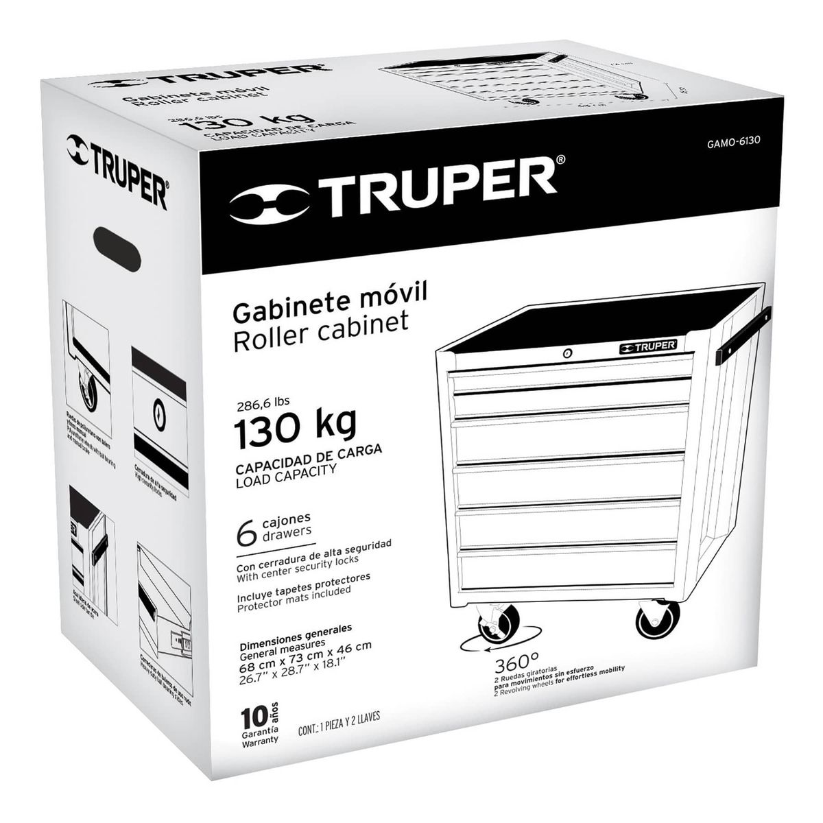 TRUPER - Gabinete Metálico Móvil Con 6 Cajones, Capacidad 130 Kg Truper