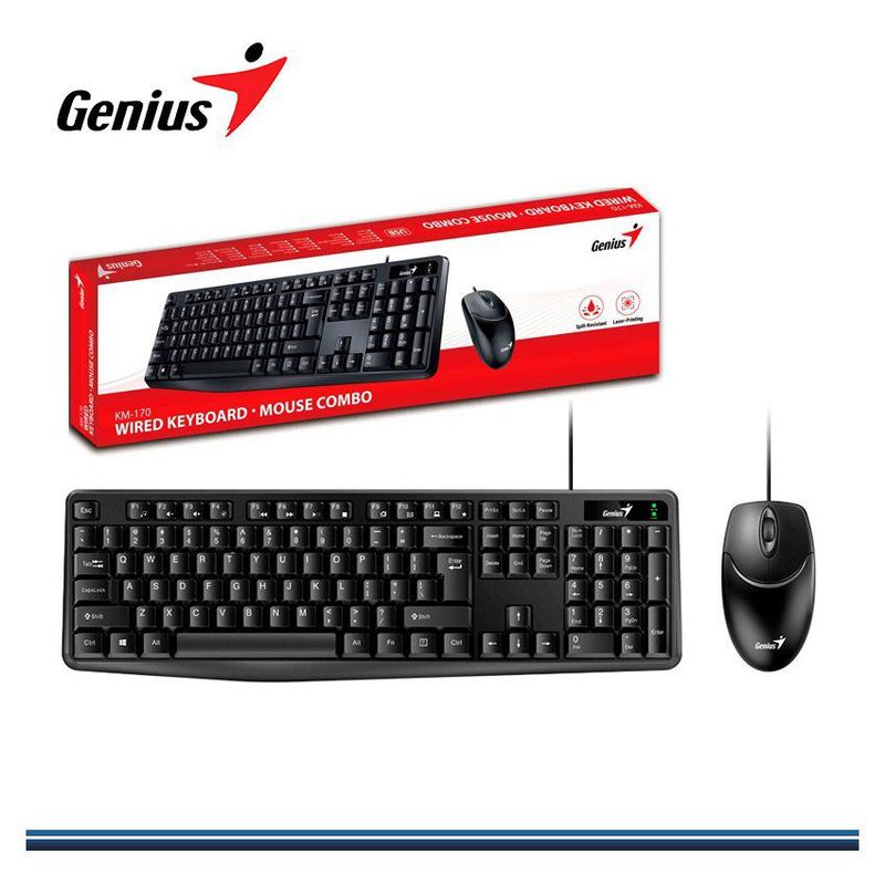 GENIUS - Combo teclado y mouse ergonómico genius km-170 conexión usb