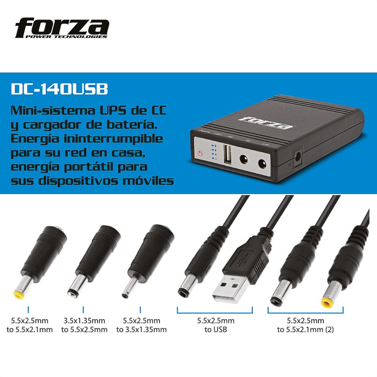FORZA - Mini Ups Portátil 14w Forza Dc-140usb Para Modem Router Wifi